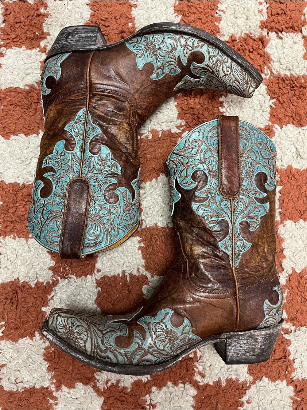 Old Gringo Brown and Turquoise Embroidered Leather Cowboy Boots